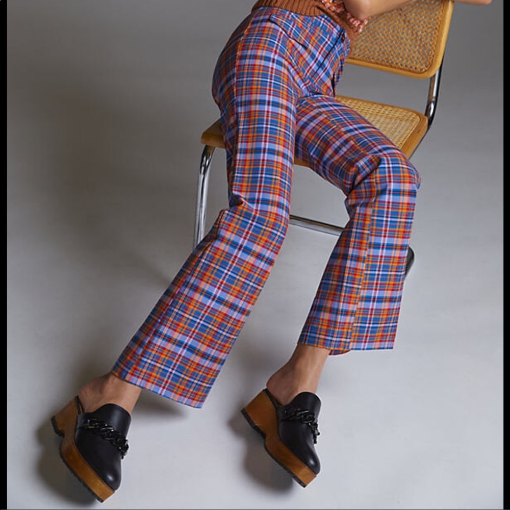 Anthropologie Maeve Flared Plaid Pants / Sz 4